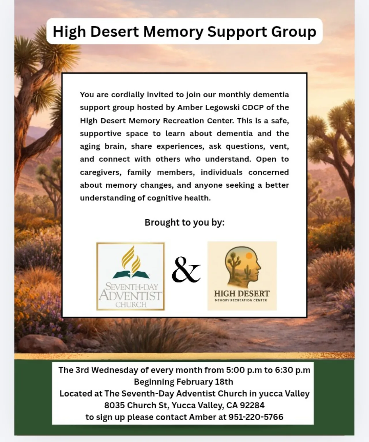 Memory Community Support Dementia and memory support group begins tomorrow (2/18) in Yucca ...